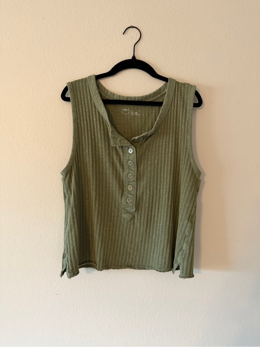 Aerie Sleeveless Olive Ribbed Henley Tank Top